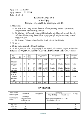Bài giảng Kiểm tra hoc ky I môn  Vật lý thời gian  45 phút